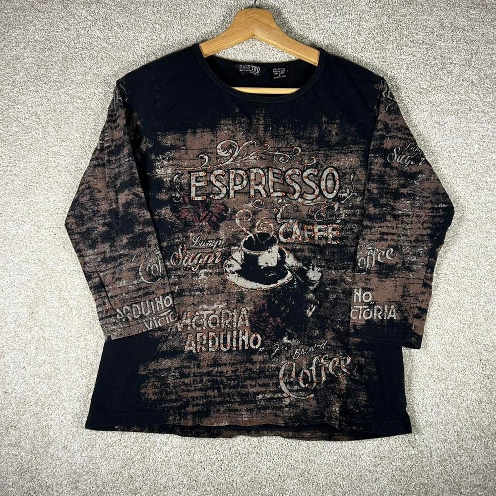 Y2K women's grunge coffee all over print sequin long sleeve top Size S